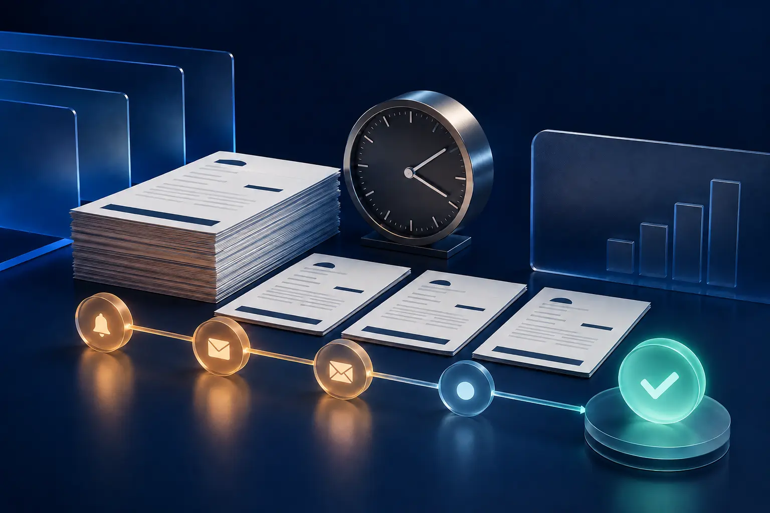 An organised invoice collection workflow moving from overdue reminders to resolved payment
