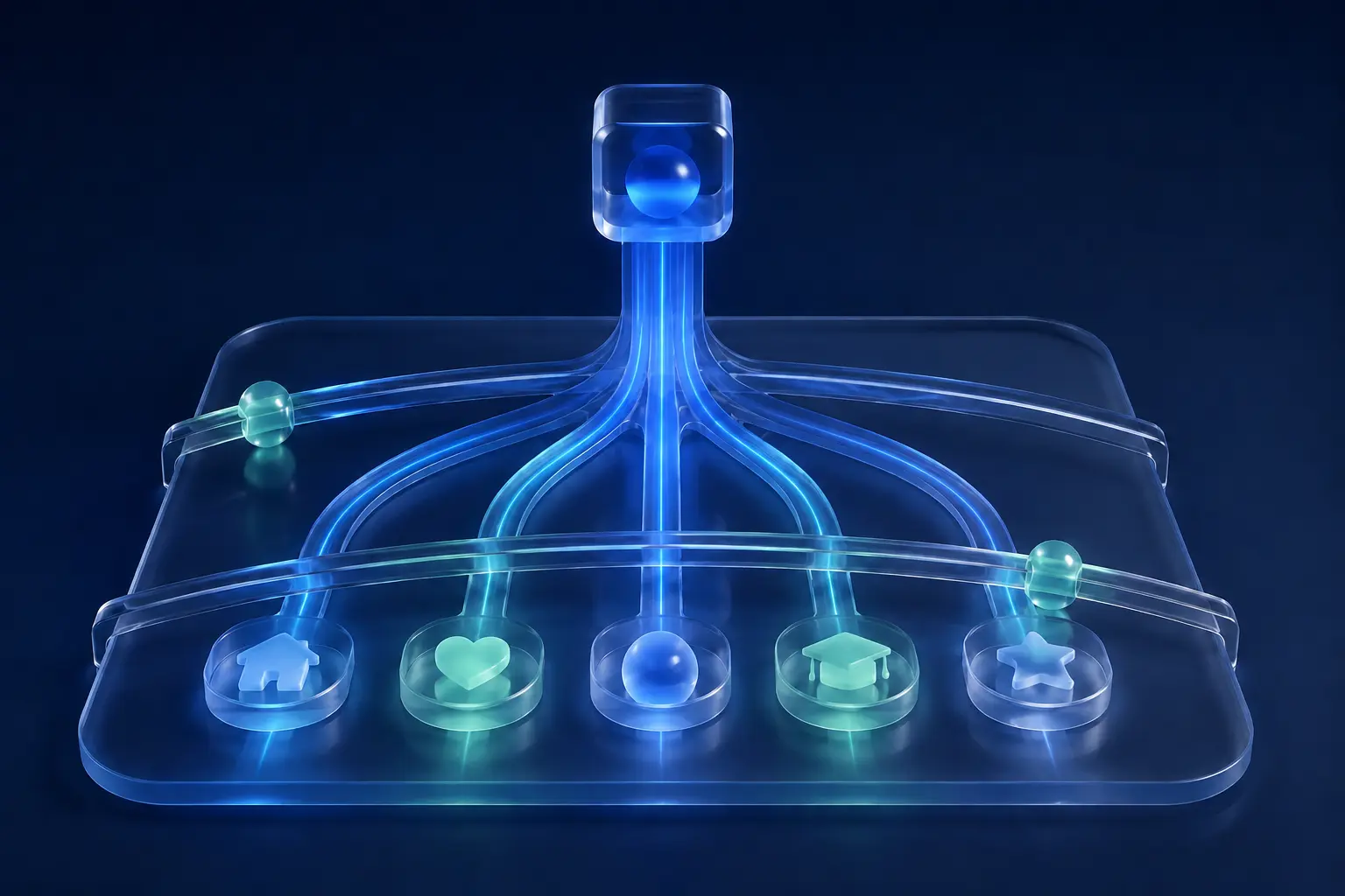 A flexible translucent planning frame distributing one income stream across balanced spending lanes
