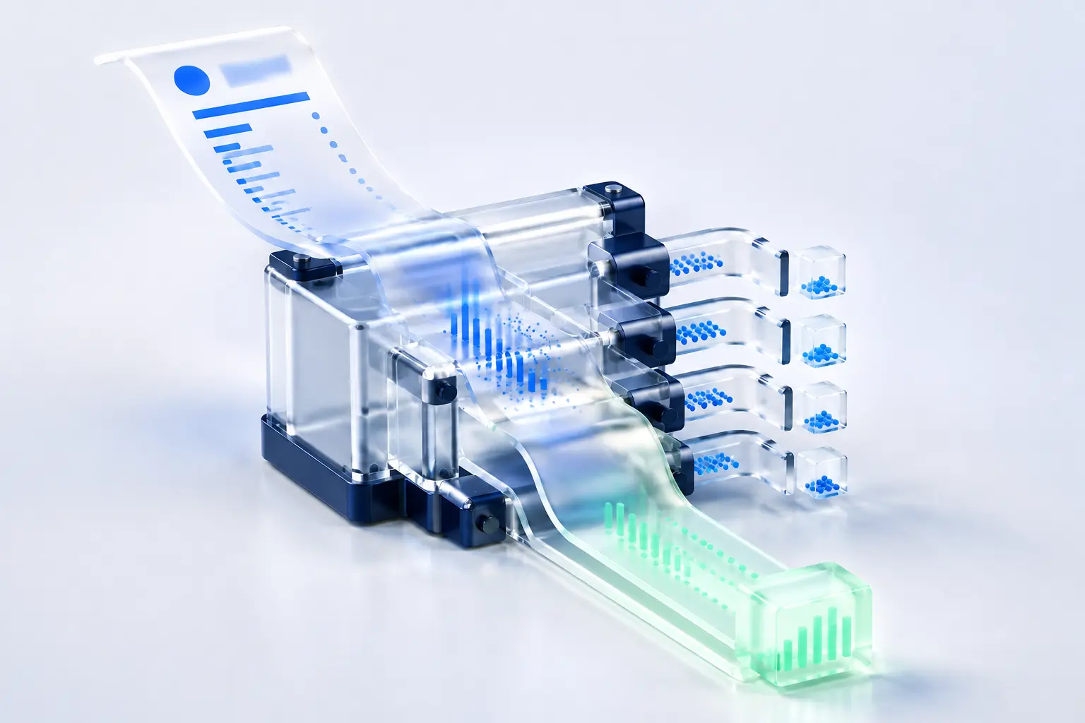 A translucent payslip moving through deduction channels into one clear take-home pay stream
