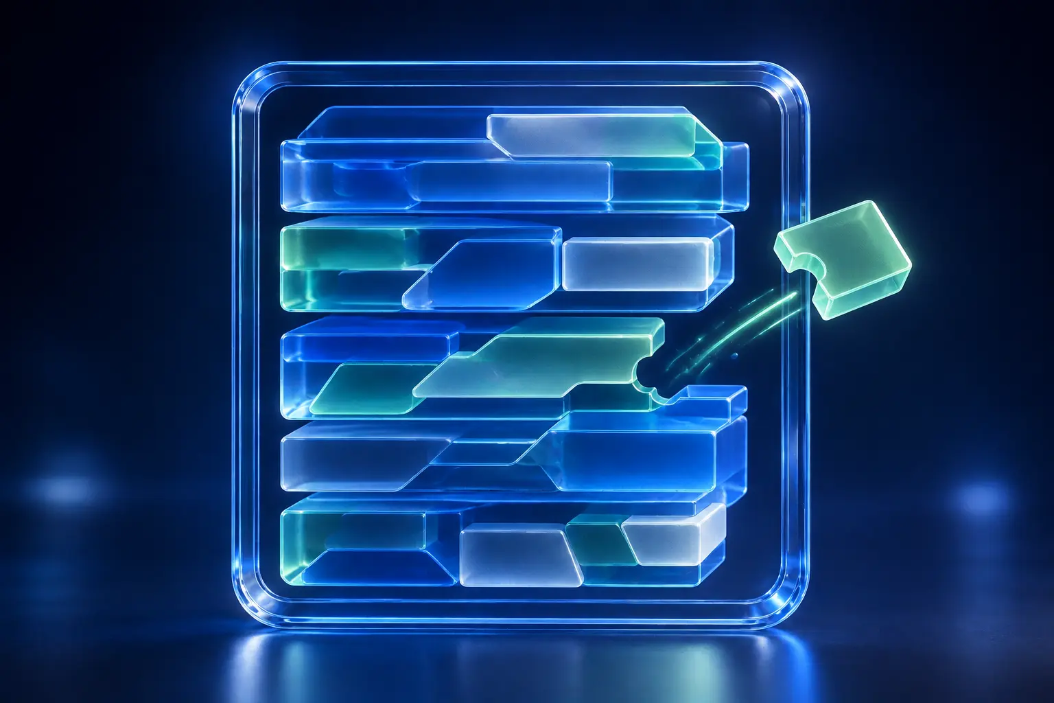 Layers of translucent account information aligning into one accurate and verified credit record